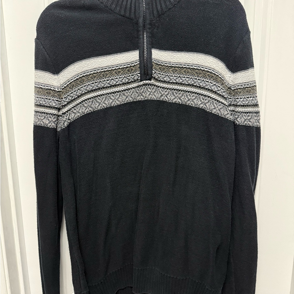 American Rag Cie Sweater Mens L Navy 1/4 Zip Mock Neck Pullover Stretch (W-4)
